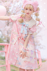 Cake Chocolate Dessert Print Short Sleeves Ruffle Bowknot Sweet Lolita Dress 2 Colors